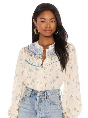 **Free People Paloma Printed Blouse – Ivory Floral | Size M | Great Condition**